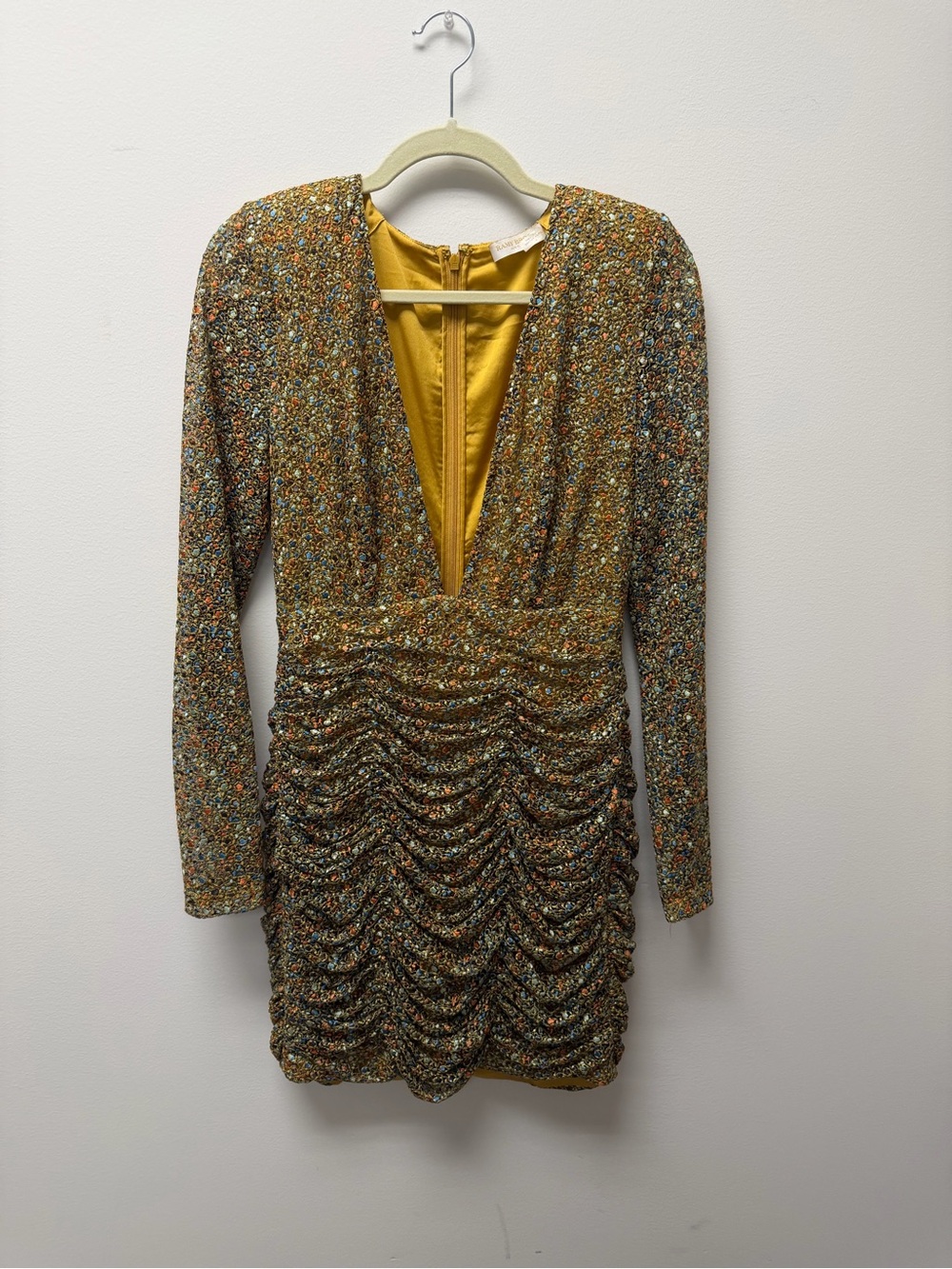 Ramy Brook Multi-Color Sequin Ruched Long-Sleeve Dress